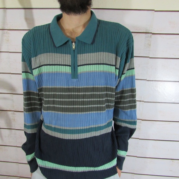 Vintage Other - Vintage retro knit striped 1/4 zip sweater